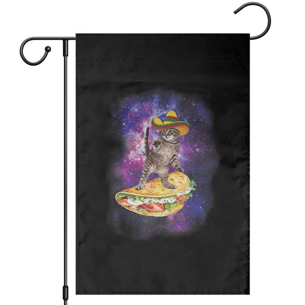 Funny Cinco De Mayo Cat Garden Flag Astronaut Kitten Flying A Taco TS12 Black Print Your Wear