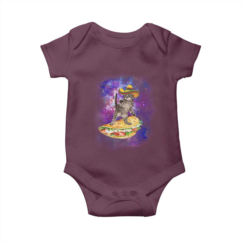Funny Cinco De Mayo Cat Baby Onesie Astronaut Kitten Flying A Taco TS12 Maroon Print Your Wear