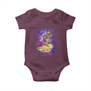 Funny Cinco De Mayo Cat Baby Onesie Astronaut Kitten Flying A Taco TS12 Maroon Print Your Wear