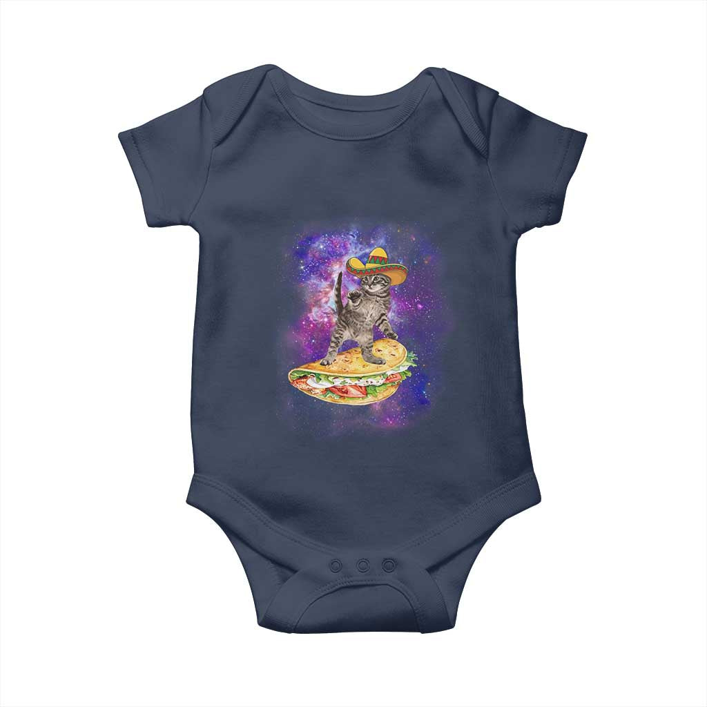 Funny Cinco De Mayo Cat Baby Onesie Astronaut Kitten Flying A Taco TS12 Navy Print Your Wear