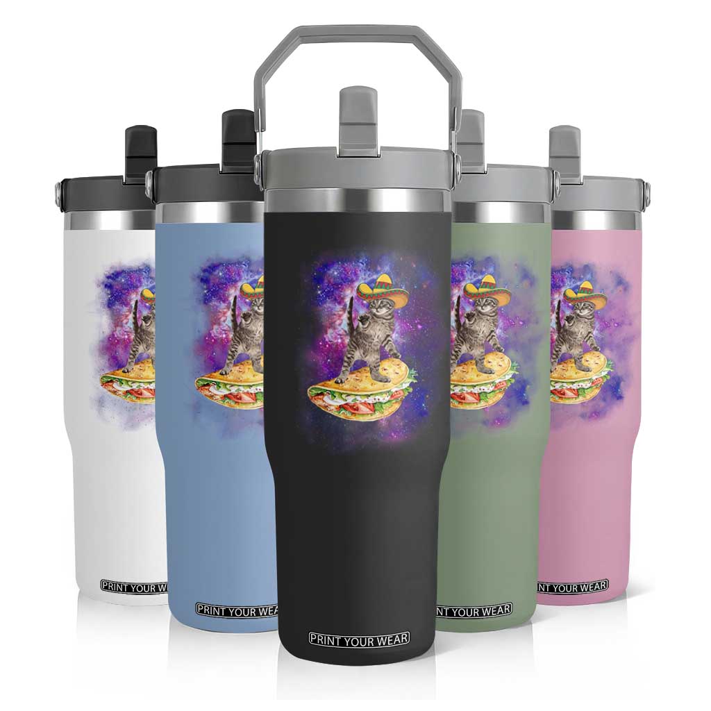Funny Cinco De Mayo Cat Flip Straw Tumbler Astronaut Kitten Flying A Taco TS12 Print Your Wear