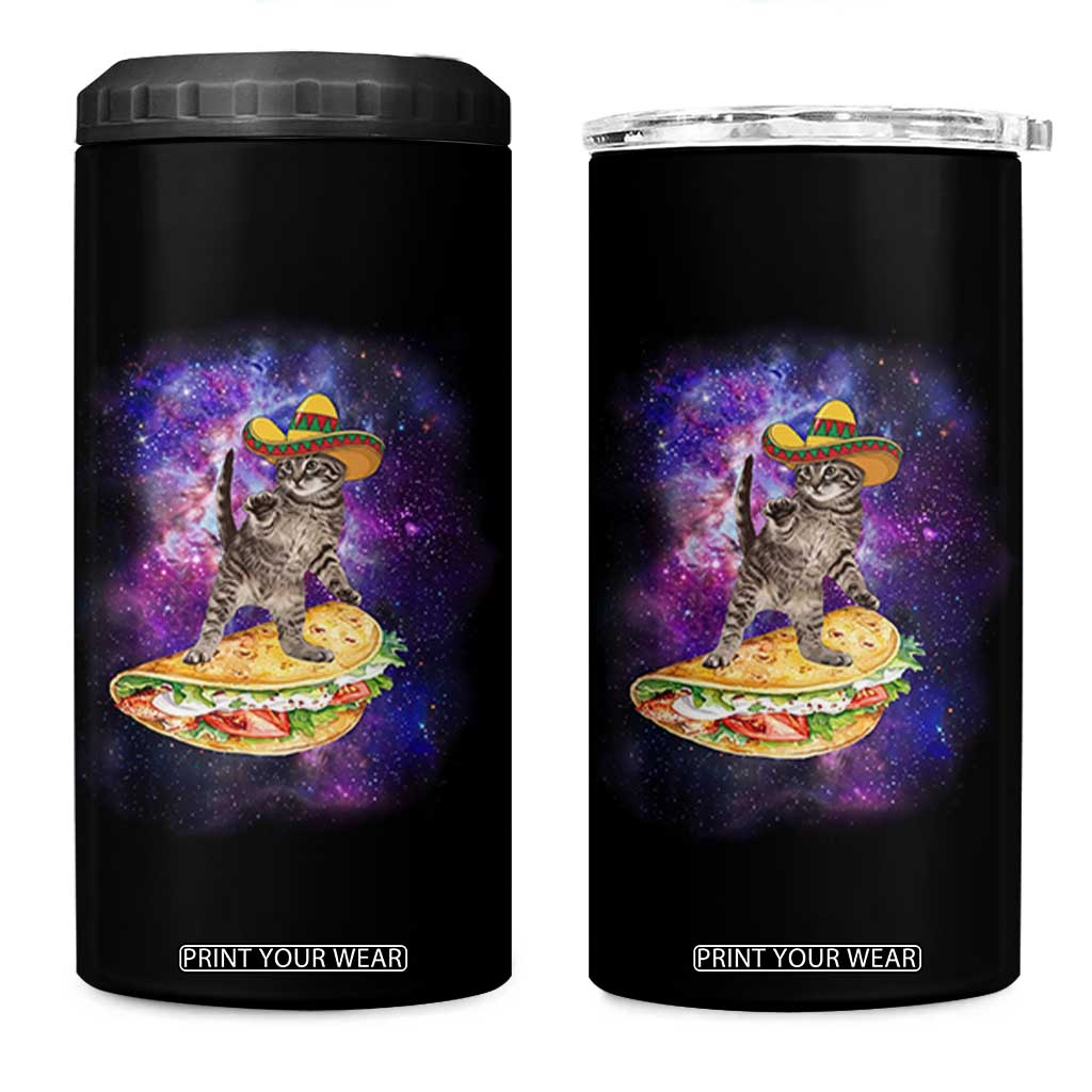 Funny Cinco De Mayo Cat 4 in 1 Can Cooler Tumbler Astronaut Kitten Flying A Taco TS12 One Size: 16 oz Black Print Your Wear