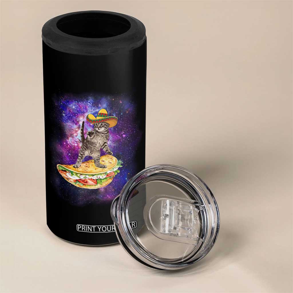 Funny Cinco De Mayo Cat 4 in 1 Can Cooler Tumbler Astronaut Kitten Flying A Taco TS12 Print Your Wear