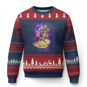 Funny Cinco De Mayo Cat Ugly Christmas Sweater Astronaut Kitten Flying A Taco TS12 Navy Red Print Your Wear