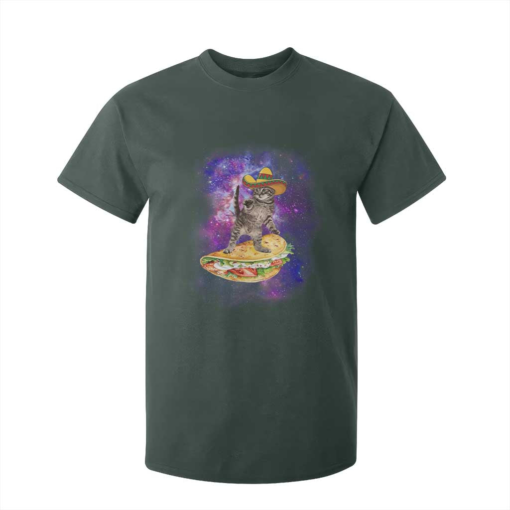 Funny Cinco De Mayo Cat T Shirt For Kid Astronaut Kitten Flying A Taco TS12 Dark Forest Green Print Your Wear