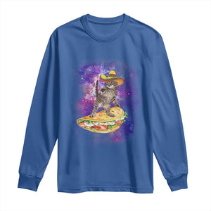 Funny Cinco De Mayo Cat Long Sleeve Shirt Astronaut Kitten Flying A Taco TS12 Royal Blue Print Your Wear