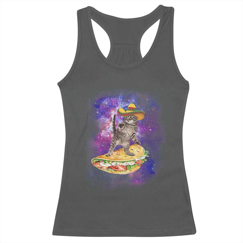Funny Cinco De Mayo Cat Racerback Tank Top Astronaut Kitten Flying A Taco TS12 Dark Heather Print Your Wear