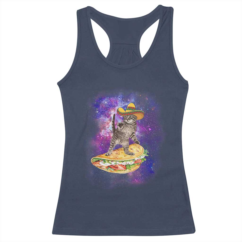 Funny Cinco De Mayo Cat Racerback Tank Top Astronaut Kitten Flying A Taco TS12 Navy Print Your Wear