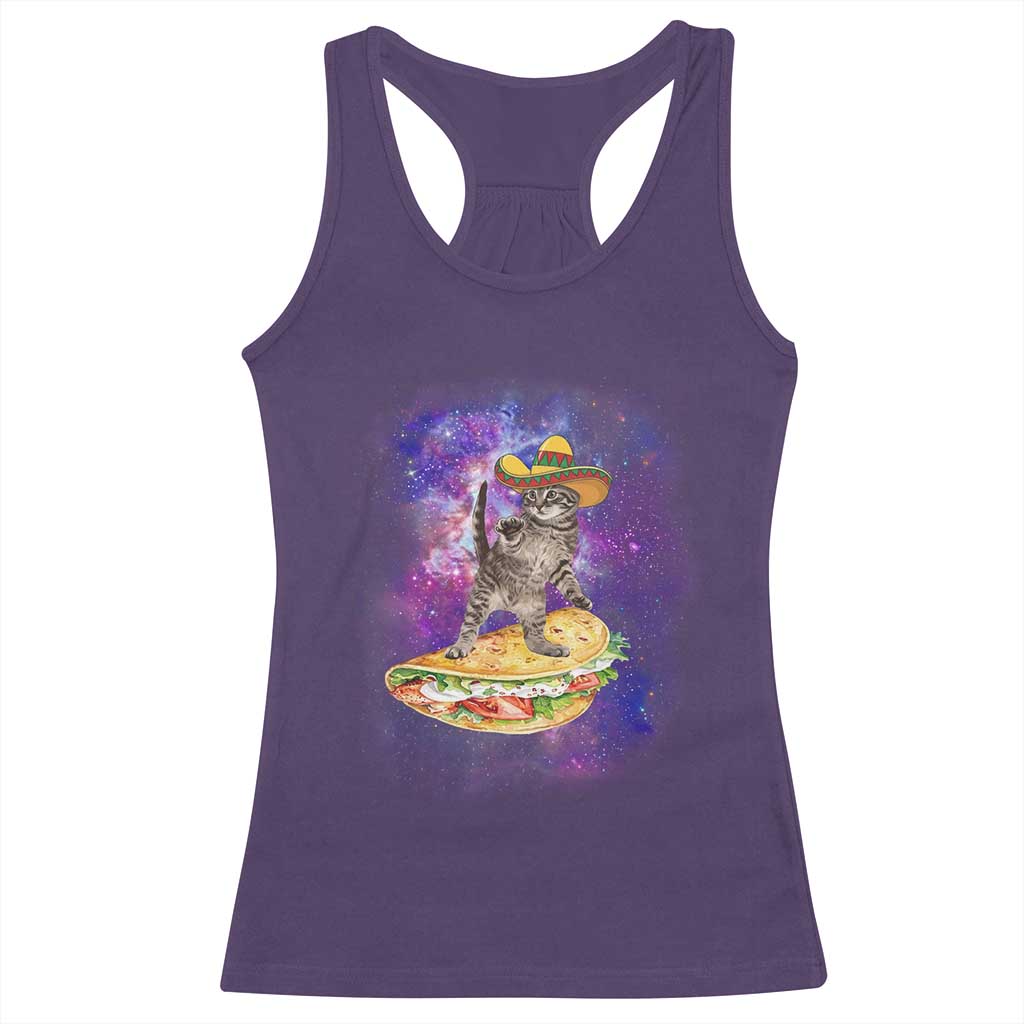 Funny Cinco De Mayo Cat Racerback Tank Top Astronaut Kitten Flying A Taco TS12 Purple Print Your Wear