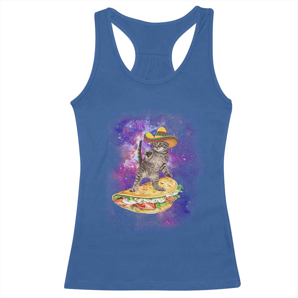 Funny Cinco De Mayo Cat Racerback Tank Top Astronaut Kitten Flying A Taco TS12 Royal Blue Print Your Wear
