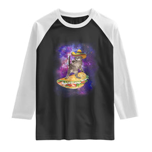 Funny Cinco De Mayo Cat Raglan Shirt Astronaut Kitten Flying A Taco TS12 Black White Print Your Wear