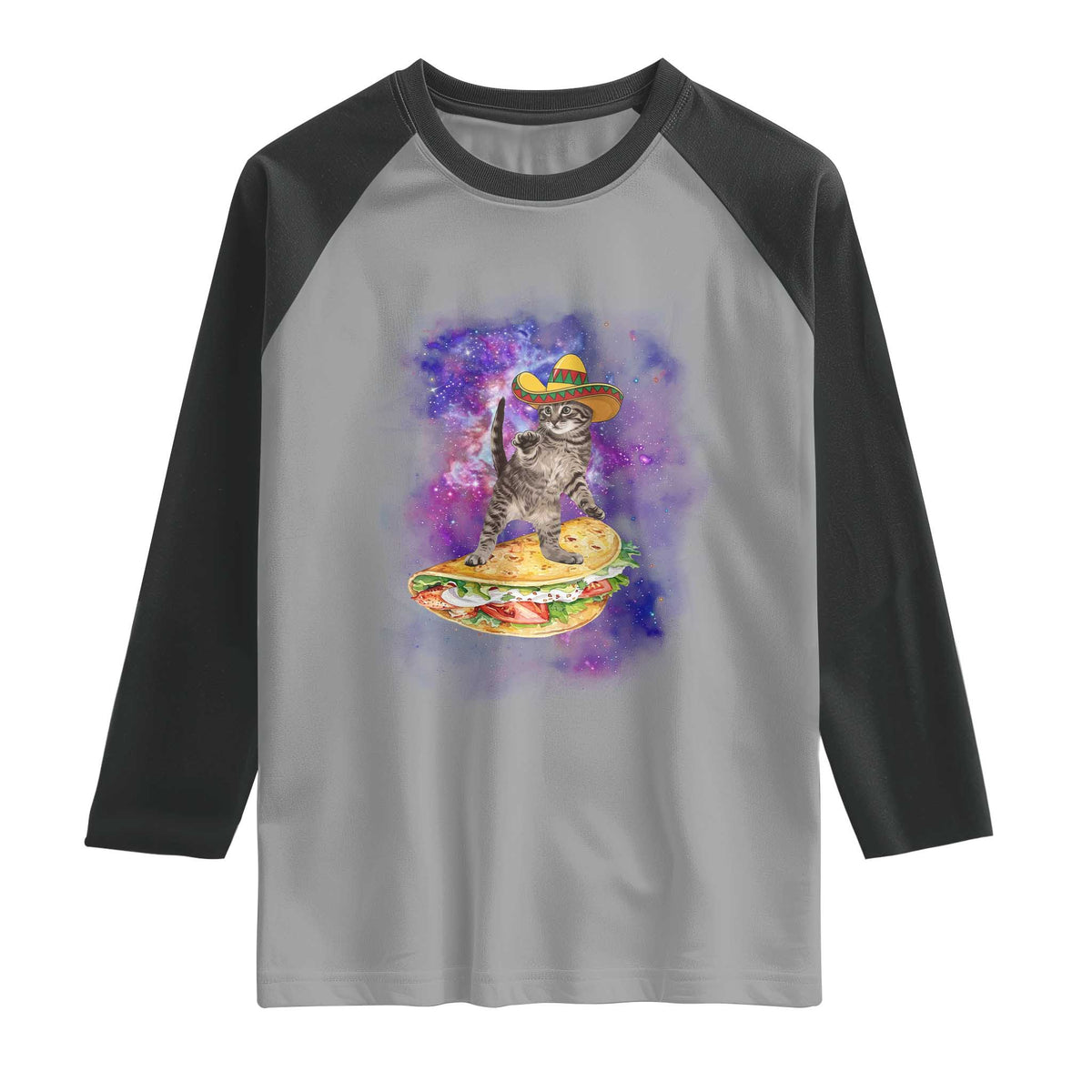 Funny Cinco De Mayo Cat Raglan Shirt Astronaut Kitten Flying A Taco TS12 Sport Gray Black Print Your Wear