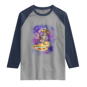 Funny Cinco De Mayo Cat Raglan Shirt Astronaut Kitten Flying A Taco TS12 Sport Gray Navy Print Your Wear
