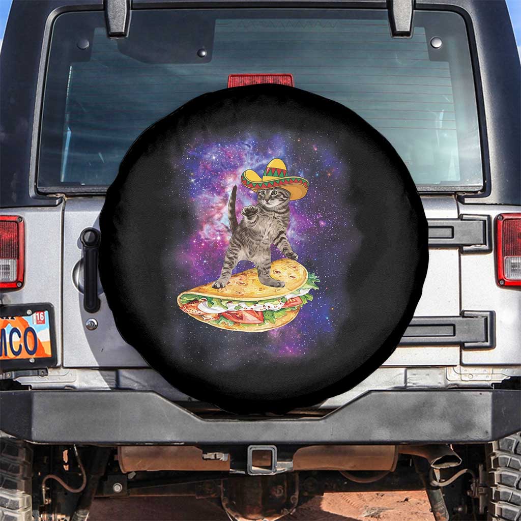 Funny Cinco De Mayo Cat Spare Tire Cover Astronaut Kitten Flying A Taco TS12 No hole Black Print Your Wear