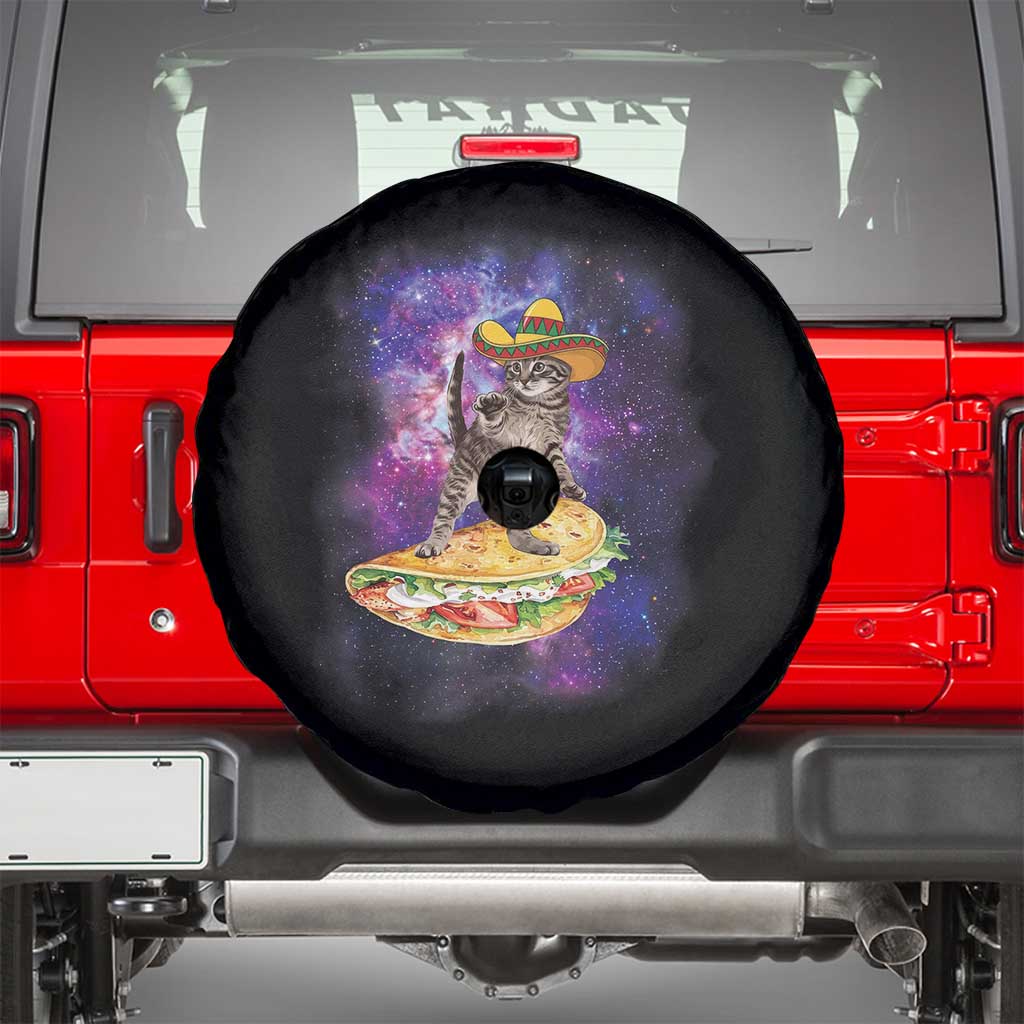 Funny Cinco De Mayo Cat Spare Tire Cover Astronaut Kitten Flying A Taco TS12 Black Print Your Wear
