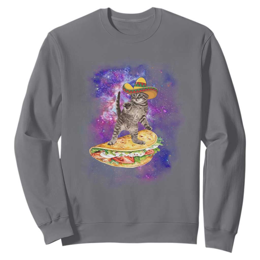 Funny Cinco De Mayo Cat Sweatshirt Astronaut Kitten Flying A Taco TS12 Charcoal Print Your Wear