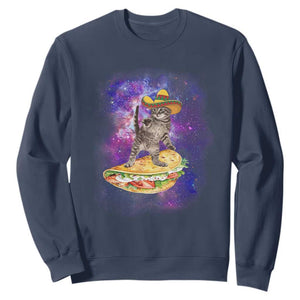 Funny Cinco De Mayo Cat Sweatshirt Astronaut Kitten Flying A Taco TS12 Navy Print Your Wear