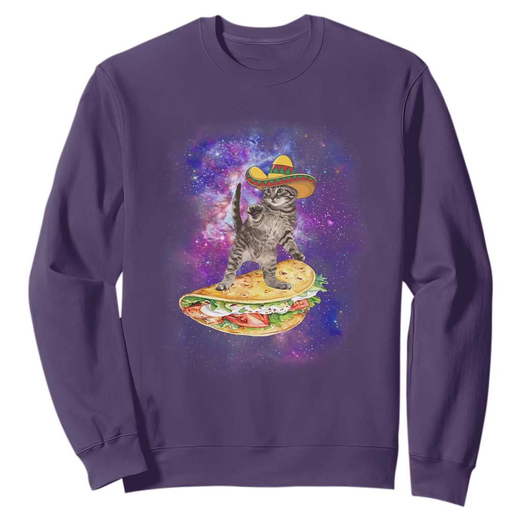 Funny Cinco De Mayo Cat Sweatshirt Astronaut Kitten Flying A Taco TS12 Purple Print Your Wear