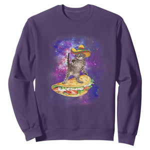 Funny Cinco De Mayo Cat Sweatshirt Astronaut Kitten Flying A Taco TS12 Purple Print Your Wear