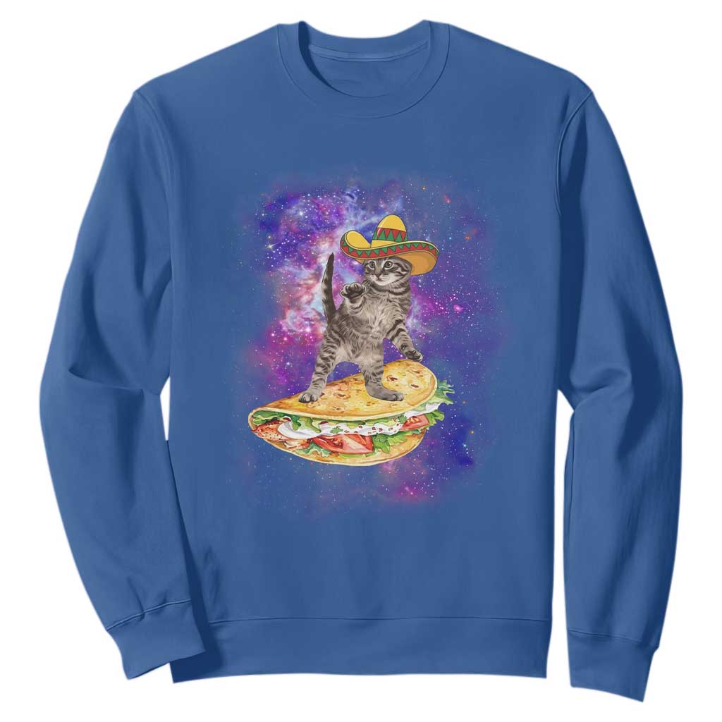 Funny Cinco De Mayo Cat Sweatshirt Astronaut Kitten Flying A Taco TS12 Royal Blue Print Your Wear