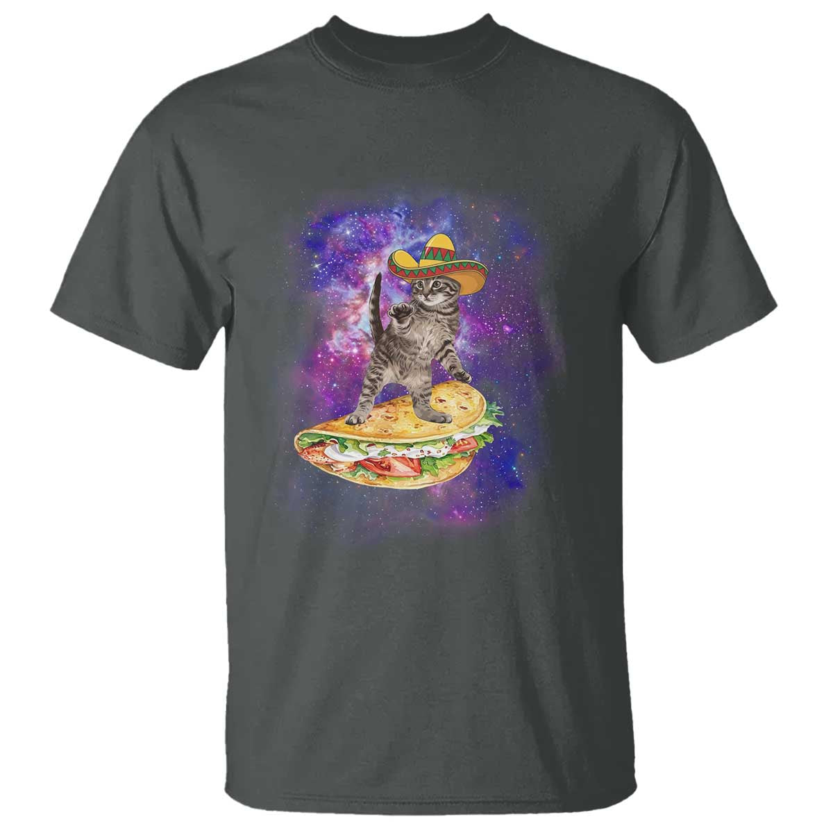 Funny Cinco De Mayo Cat T Shirt Astronaut Kitten Flying A Taco TS12 Dark Heather Print Your Wear