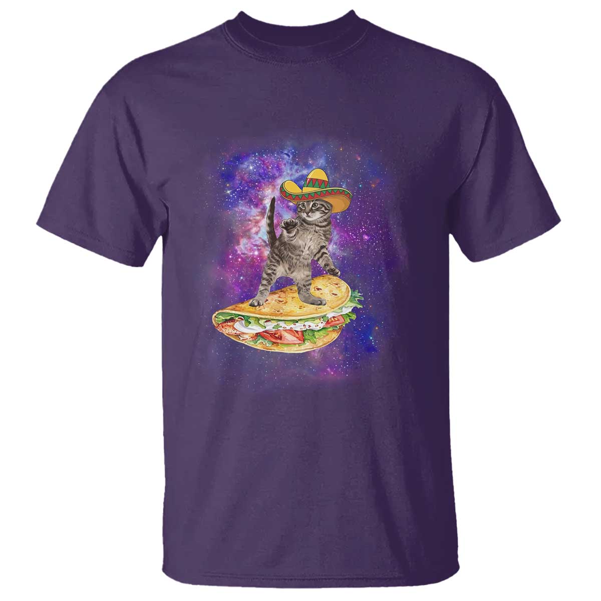 Funny Cinco De Mayo Cat T Shirt Astronaut Kitten Flying A Taco TS12 Purple Print Your Wear