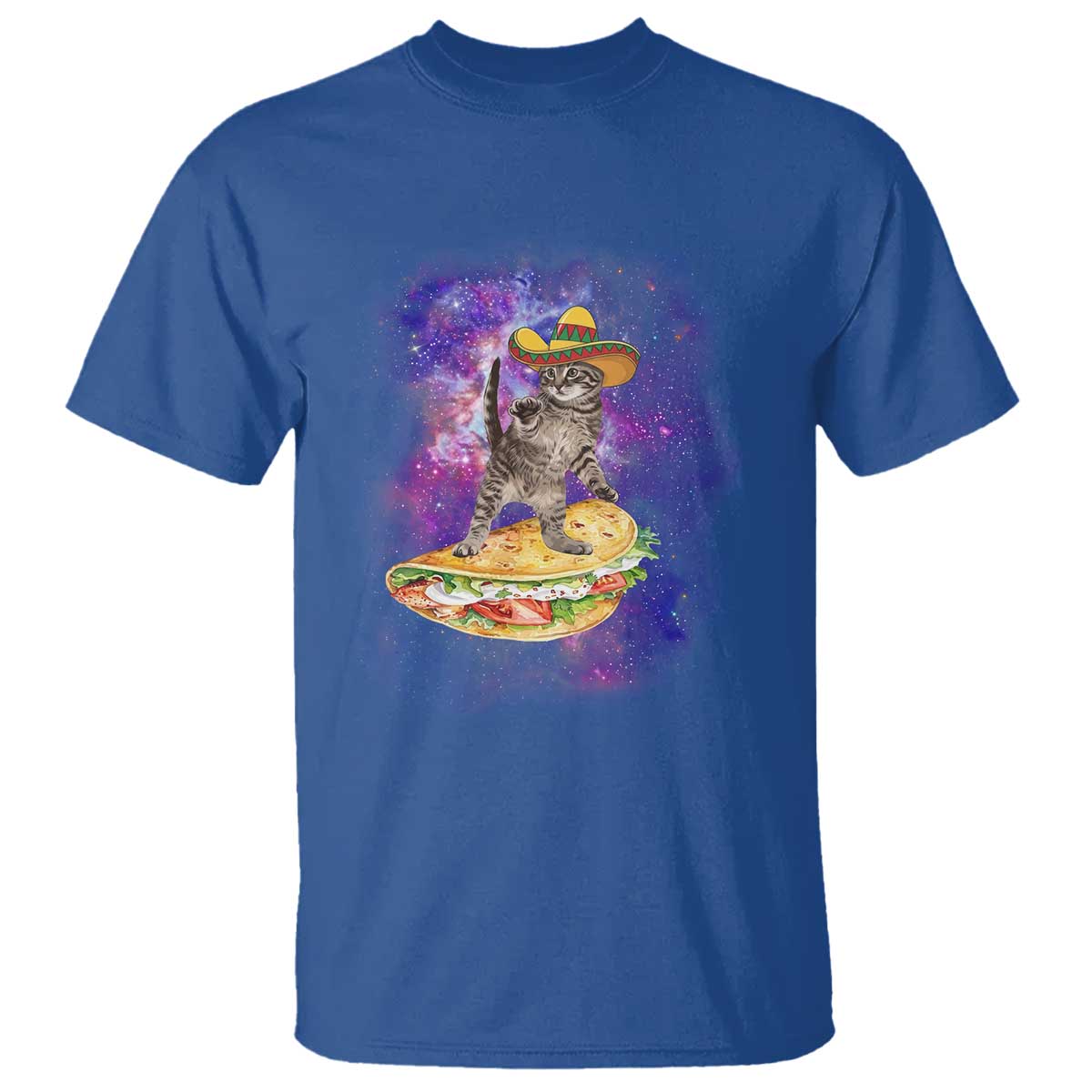 Funny Cinco De Mayo Cat T Shirt Astronaut Kitten Flying A Taco TS12 Royal Blue Print Your Wear