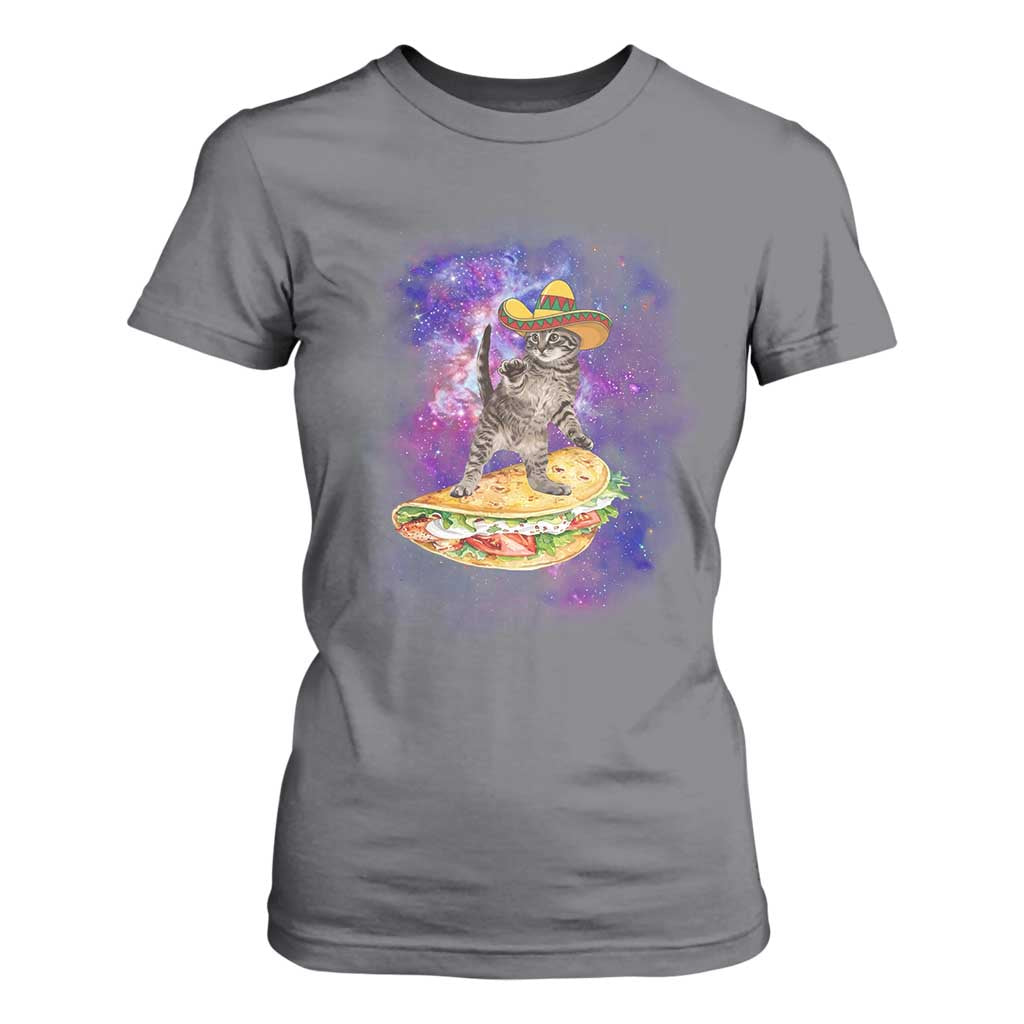 Funny Cinco De Mayo Cat T Shirt For Women Astronaut Kitten Flying A Taco TS12 Charcoal Print Your Wear
