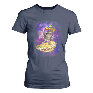 Funny Cinco De Mayo Cat T Shirt For Women Astronaut Kitten Flying A Taco TS12 Navy Print Your Wear