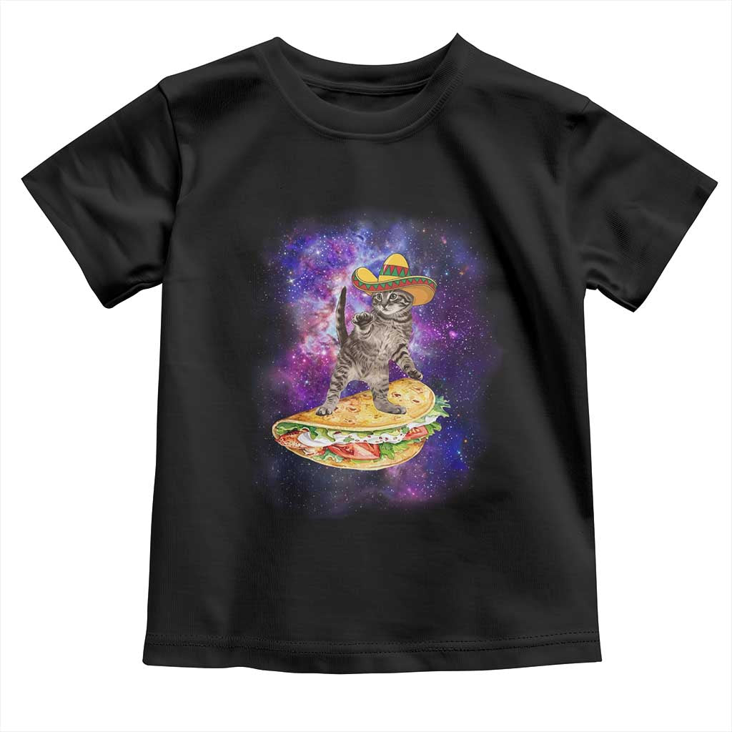 Funny Cinco De Mayo Cat Toddler T Shirt Astronaut Kitten Flying A Taco TS12 Black Print Your Wear