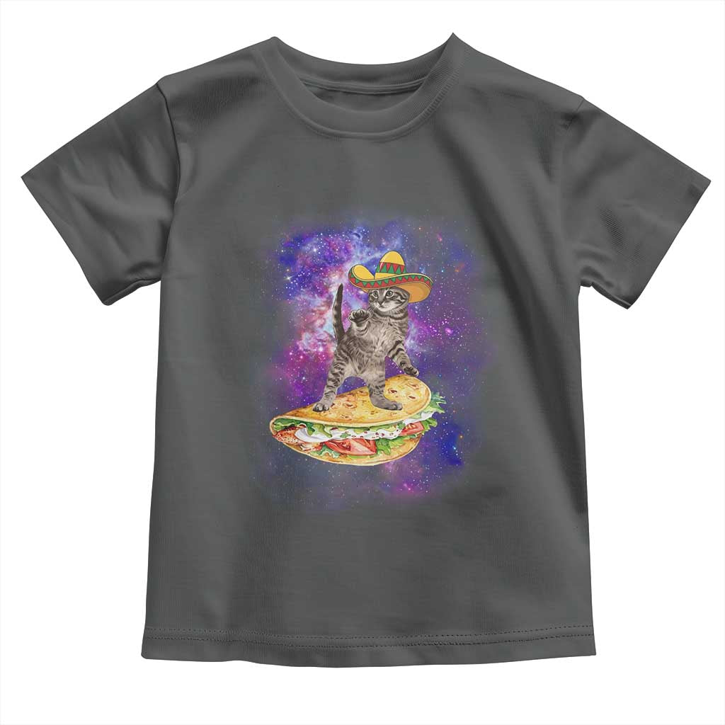 Funny Cinco De Mayo Cat Toddler T Shirt Astronaut Kitten Flying A Taco TS12 Dark Heather Print Your Wear