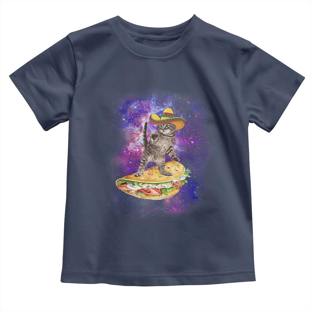 Funny Cinco De Mayo Cat Toddler T Shirt Astronaut Kitten Flying A Taco TS12 Navy Print Your Wear