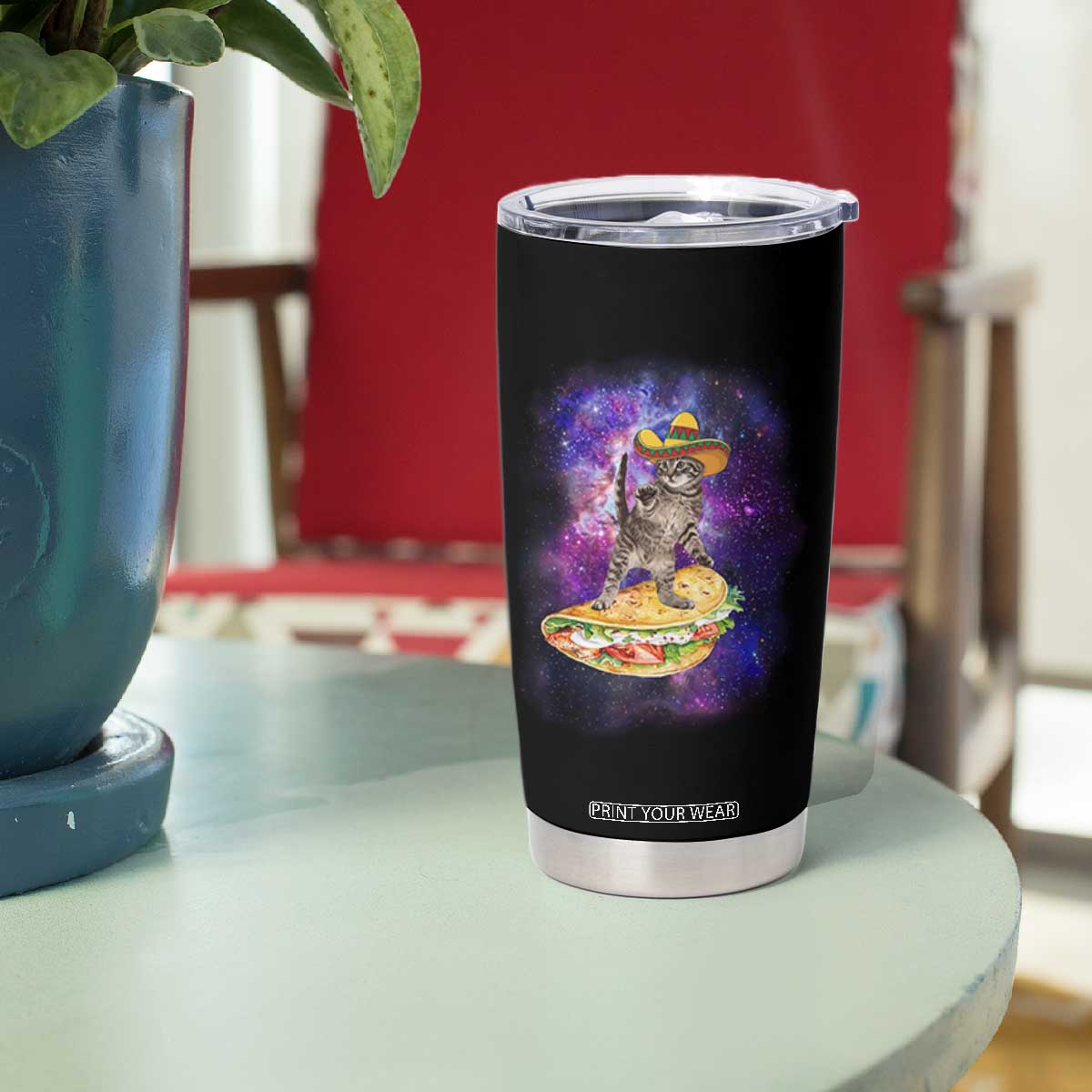 Funny Cinco De Mayo Cat Tumbler Cup Astronaut Kitten Flying A Taco TS12 Print Your Wear