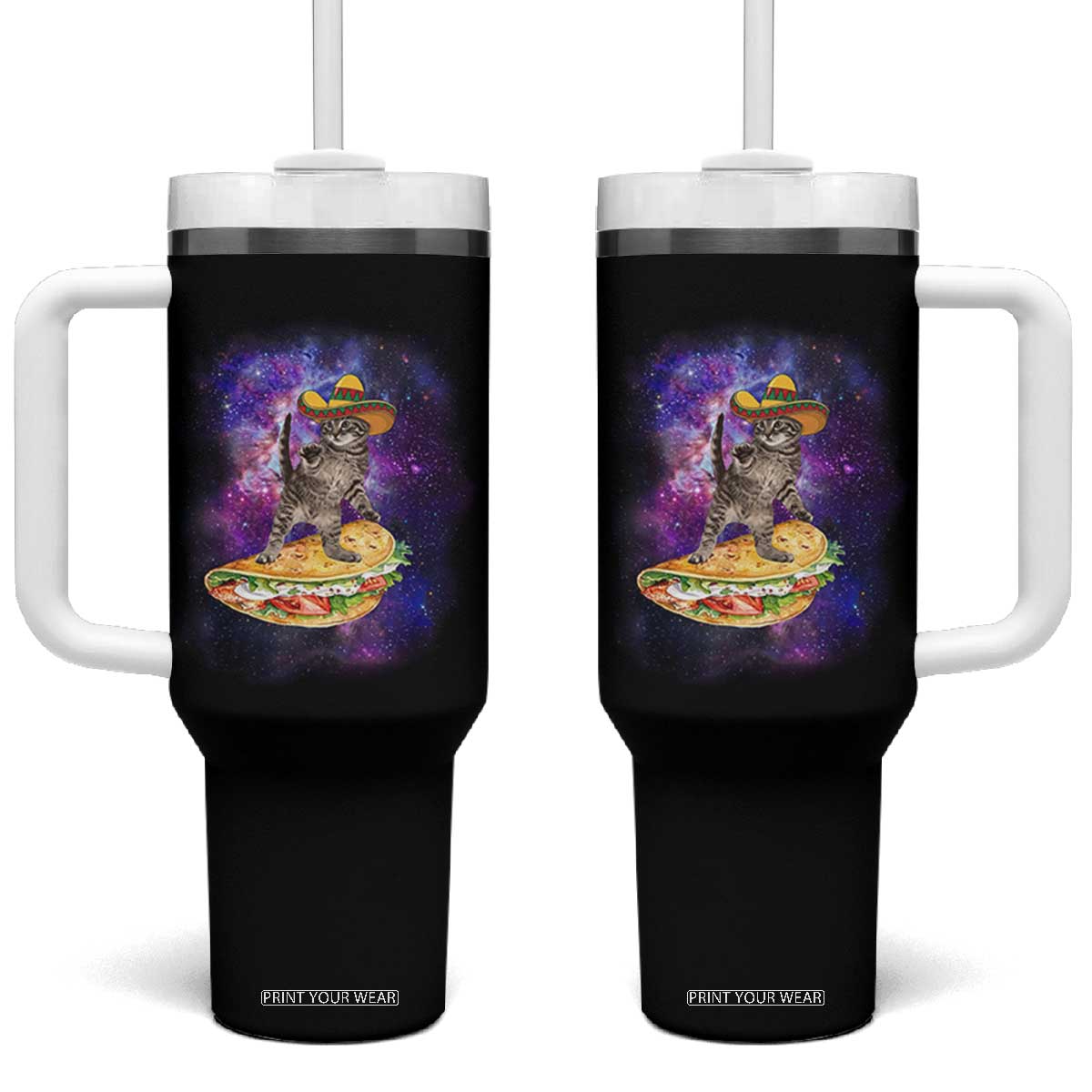 Funny Cinco De Mayo Cat Tumbler With Handle Astronaut Kitten Flying A Taco TS12 One Size: 40 oz Black Print Your Wear