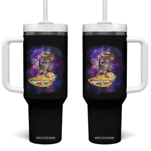 Funny Cinco De Mayo Cat Tumbler With Handle Astronaut Kitten Flying A Taco TS12 One Size: 40 oz Black Print Your Wear