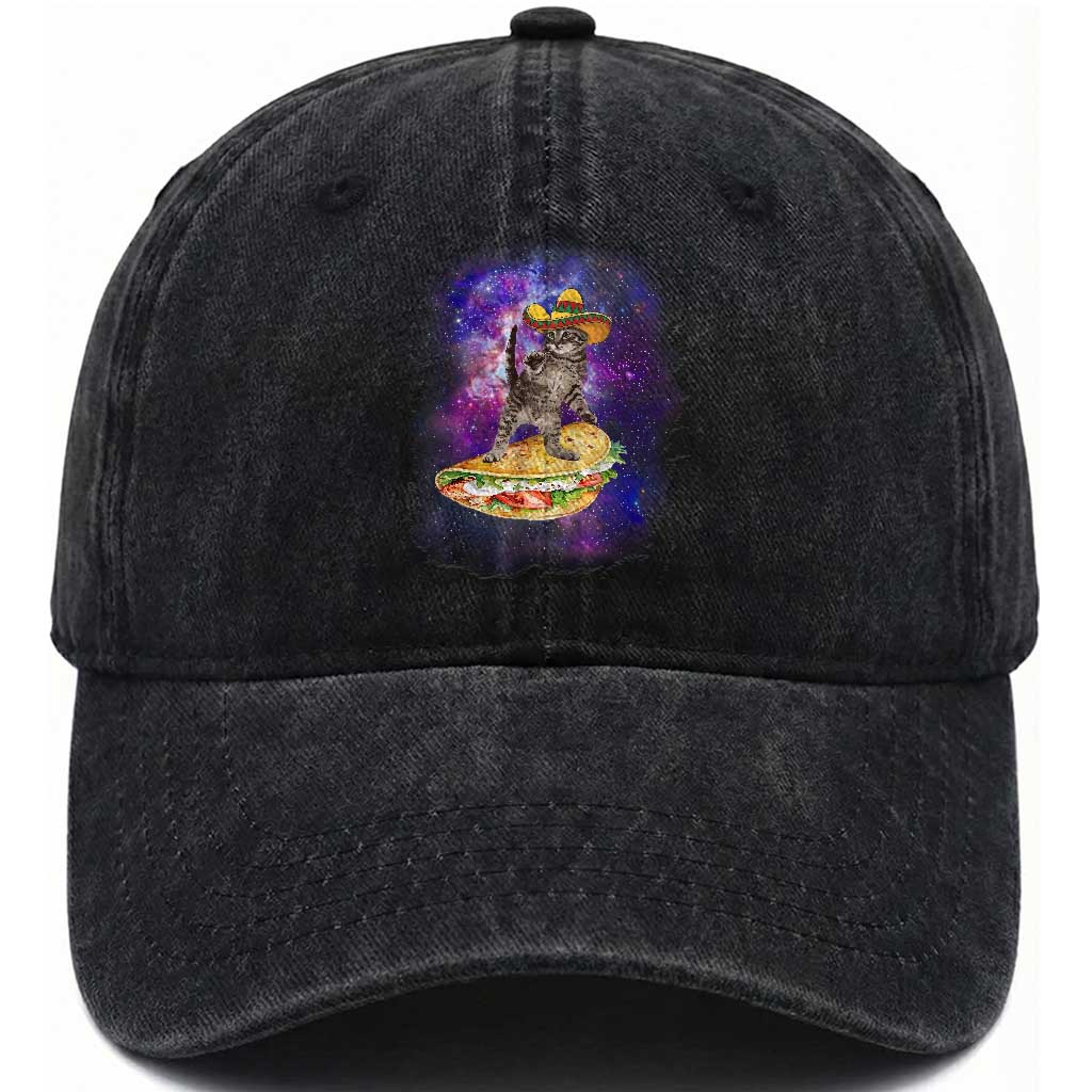 Funny Cinco De Mayo Cat Washed Cotton Baseball Cap Astronaut Kitten Flying A Taco TS12 Print Your Wear