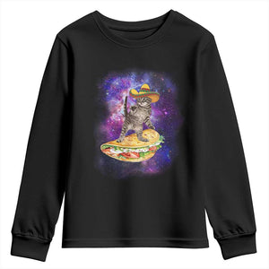 Funny Cinco De Mayo Cat Youth Sweatshirt Astronaut Kitten Flying A Taco TS12 Black Print Your Wear