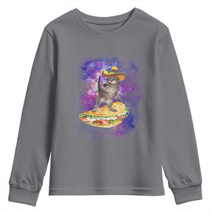 Funny Cinco De Mayo Cat Youth Sweatshirt Astronaut Kitten Flying A Taco TS12 Charcoal Print Your Wear