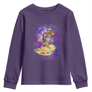 Funny Cinco De Mayo Cat Youth Sweatshirt Astronaut Kitten Flying A Taco TS12 Purple Print Your Wear