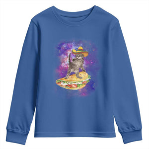 Funny Cinco De Mayo Cat Youth Sweatshirt Astronaut Kitten Flying A Taco TS12 Royal Blue Print Your Wear