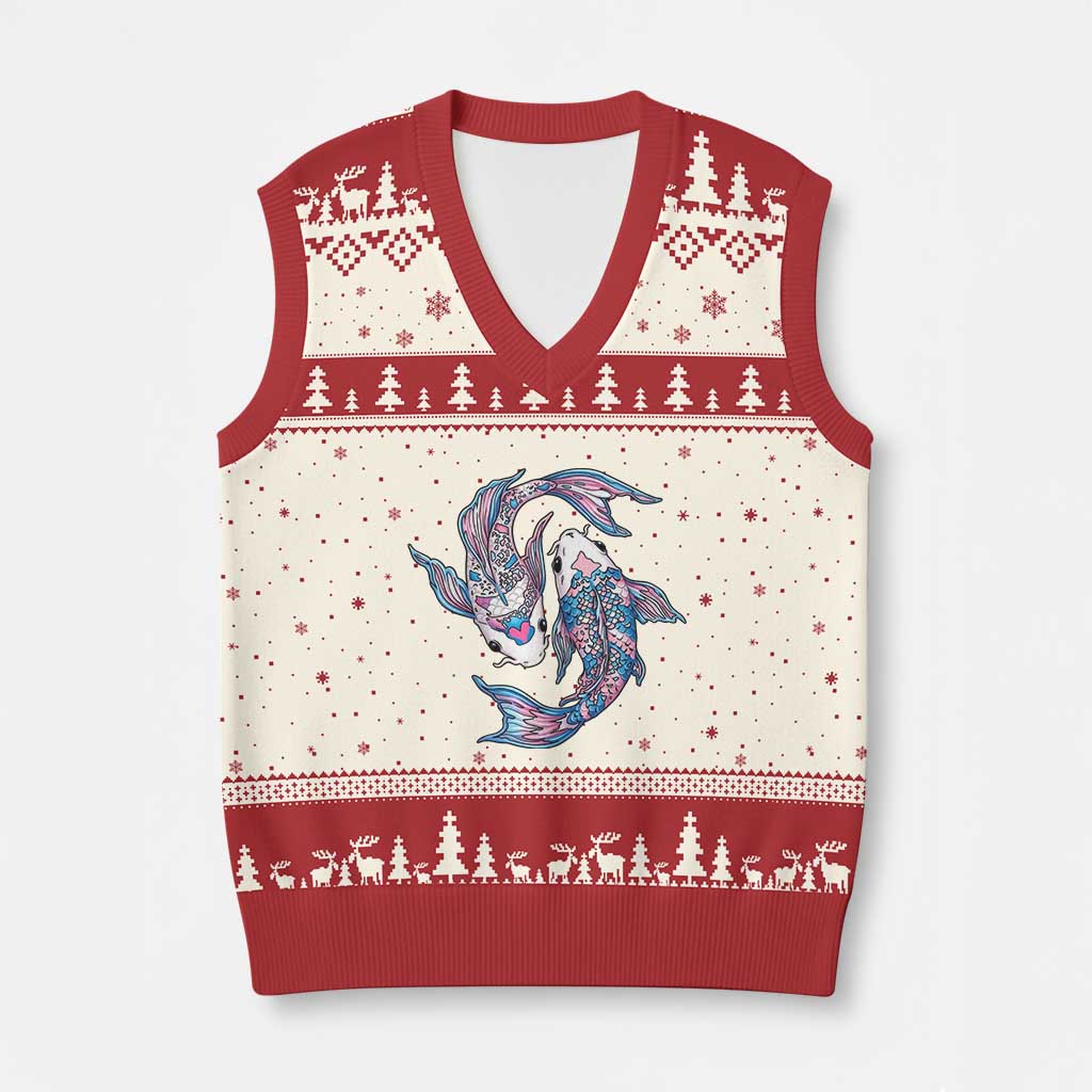 Transgender Ally Koi Fish V-Neck Knit Sweater Vest Funny Japanese Art Graphic TS12 Beige Red Print Your Wear