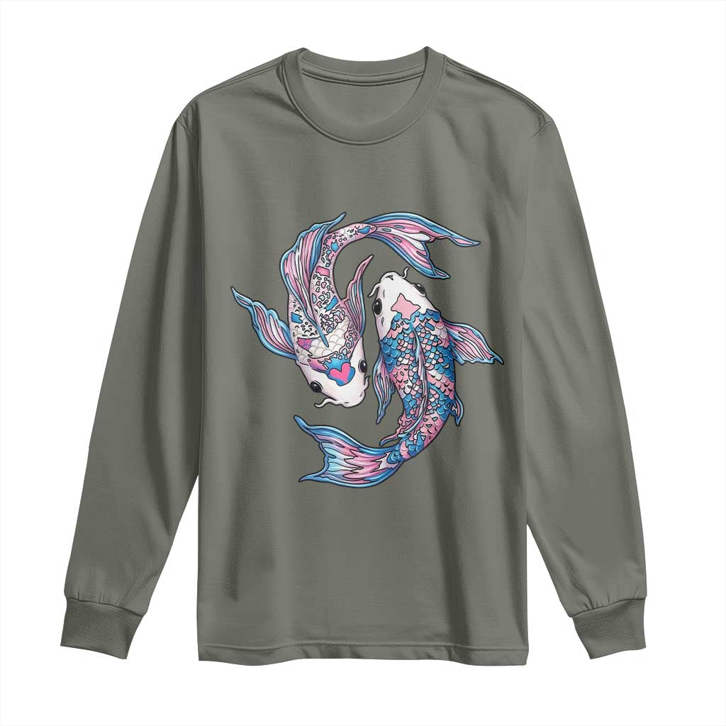 Transgender Ally Koi Fish Long Sleeve Shirt Funny Japanese Art Graphic TS12 Military Green Print Your Wear