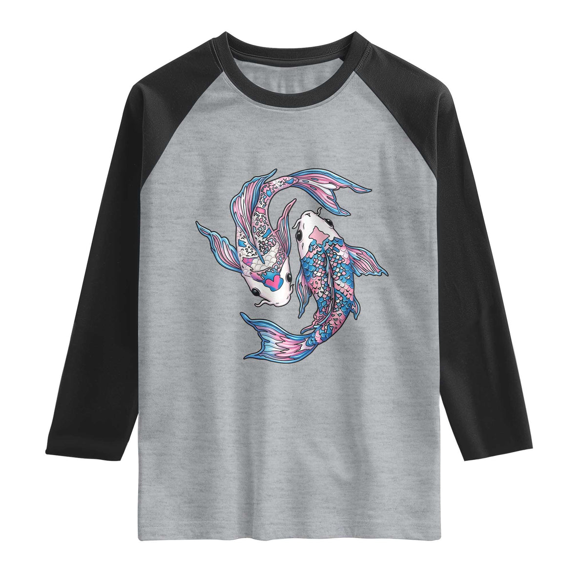 Transgender Ally Koi Fish Raglan Shirt Funny Japanese Art Graphic TS12 Heather Gray Black Print Your Wear