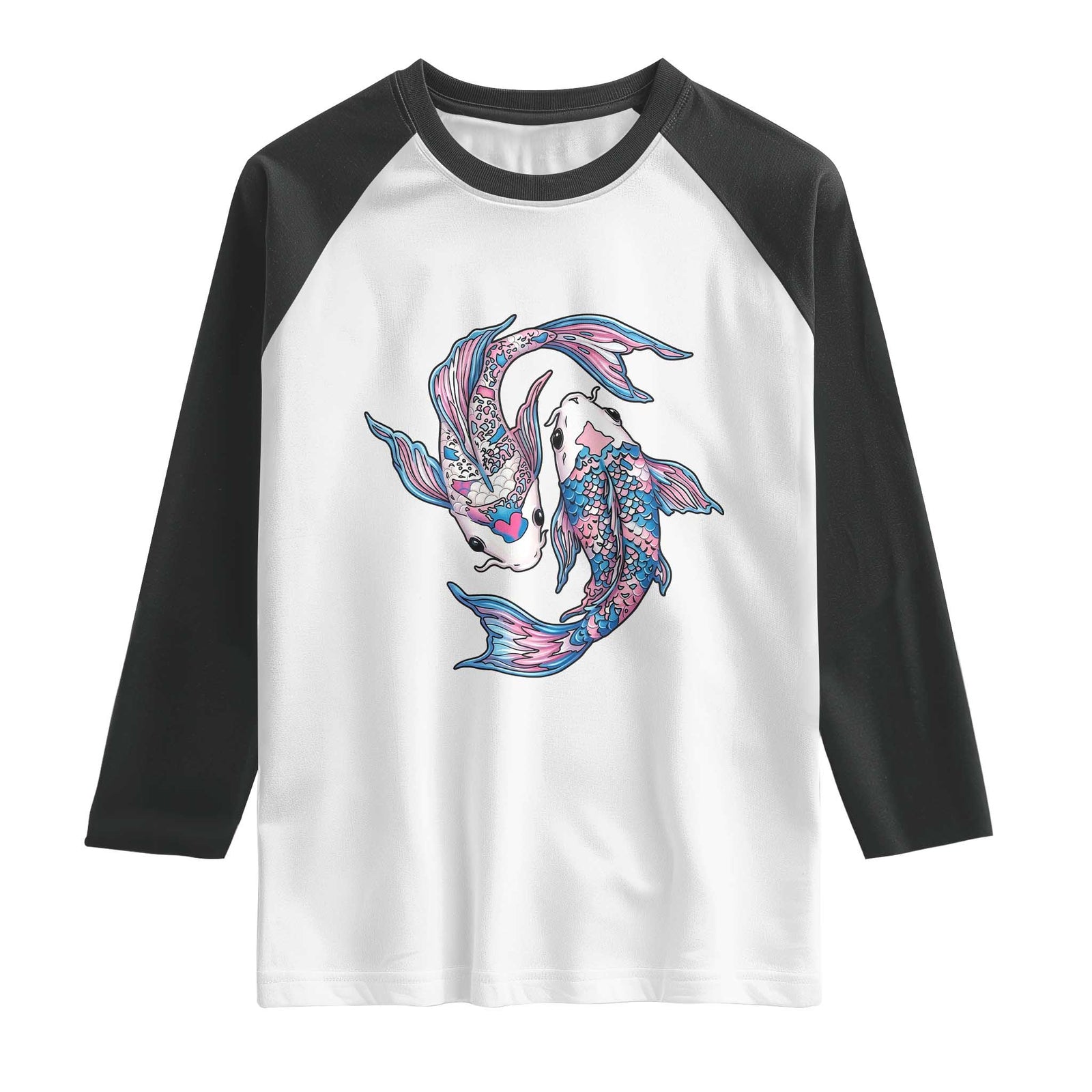 Transgender Ally Koi Fish Raglan Shirt Funny Japanese Art Graphic TS12 White Black Print Your Wear