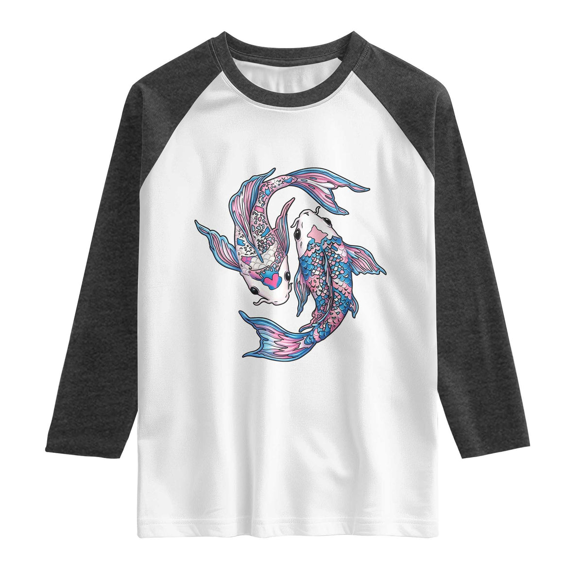 Transgender Ally Koi Fish Raglan Shirt Funny Japanese Art Graphic TS12 White Heather Charcoal Print Your Wear