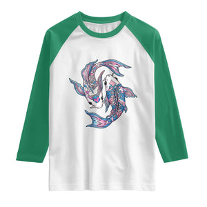 Transgender Ally Koi Fish Raglan Shirt Funny Japanese Art Graphic TS12 White Kelly Green Print Your Wear