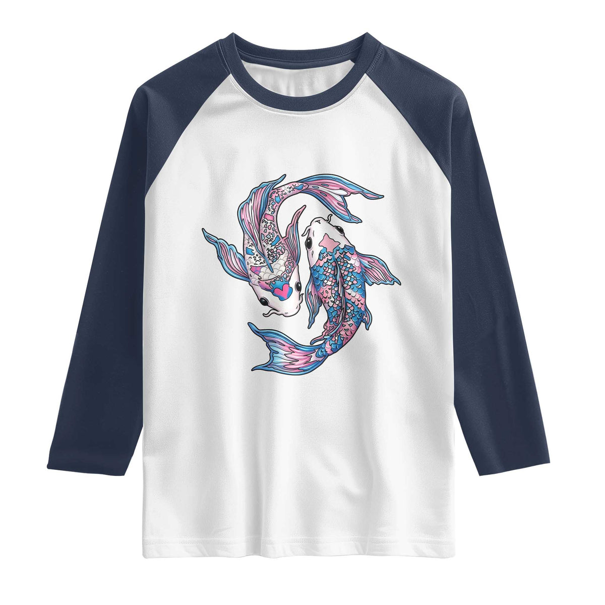 Transgender Ally Koi Fish Raglan Shirt Funny Japanese Art Graphic TS12 White Navy Print Your Wear