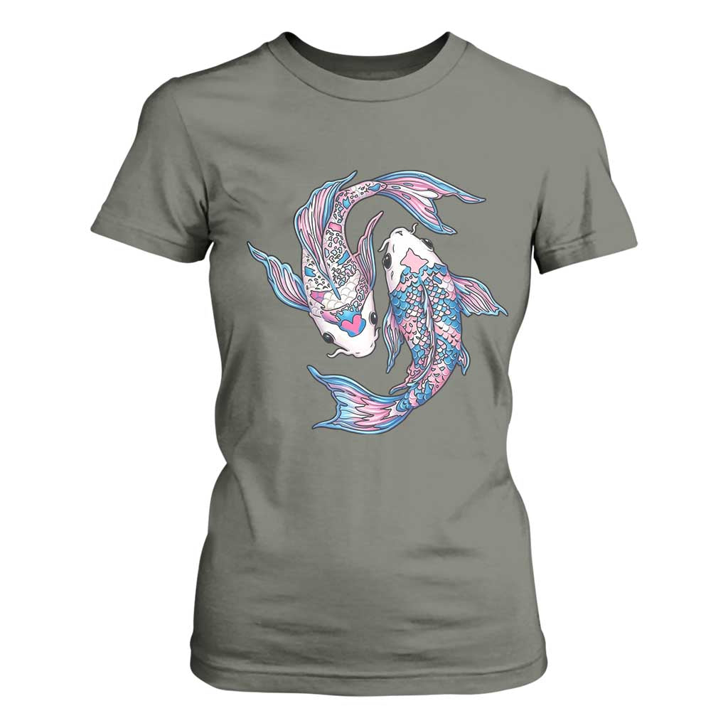 Transgender Ally Koi Fish T Shirt For Women Funny Japanese Art Graphic TS12 Military Green Print Your Wear