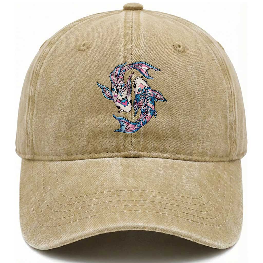 Transgender Ally Koi Fish Washed Cotton Baseball Cap Funny Japanese Art Graphic TS12 Print Your Wear