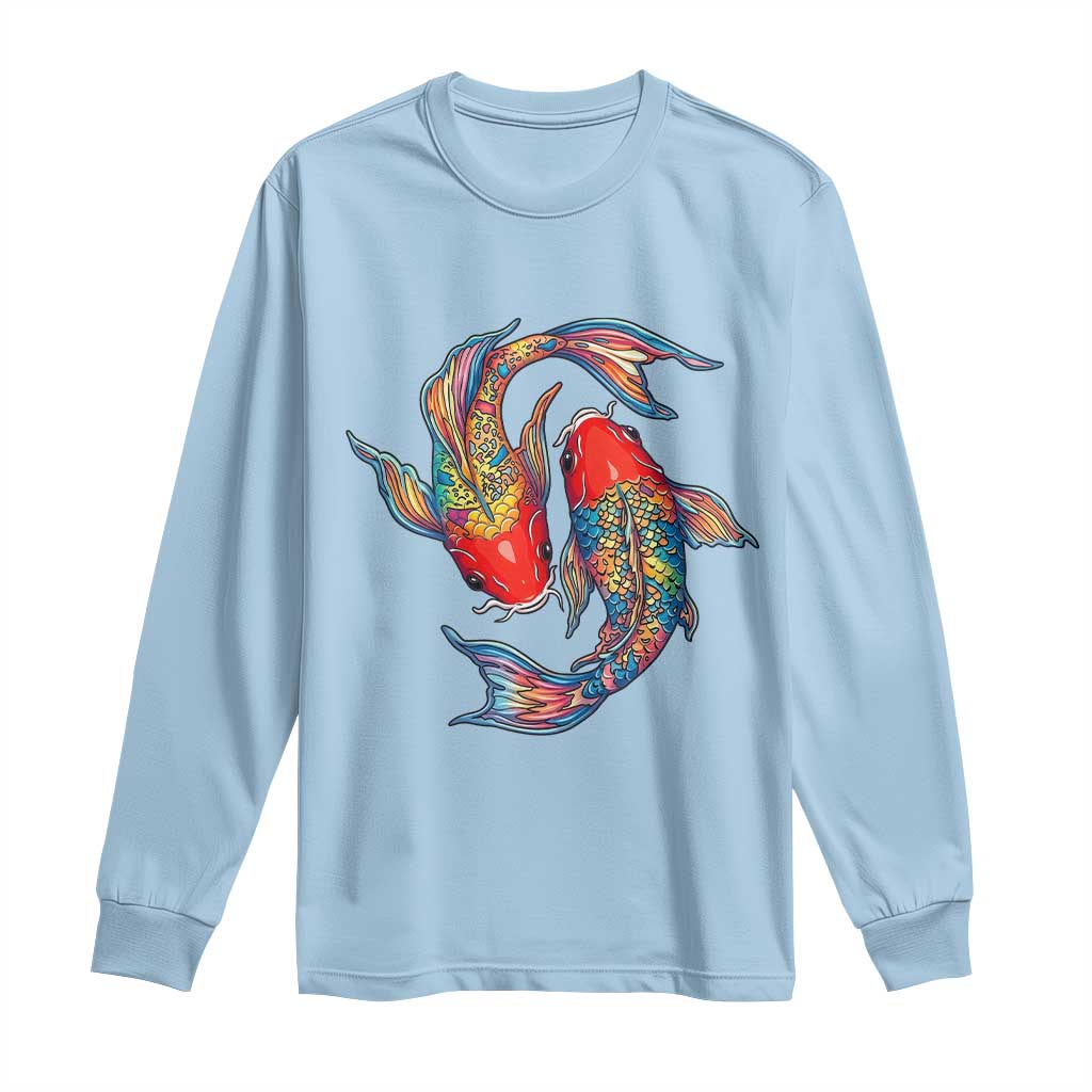 Rainbow Koi Fish LGBTQ Pride Long Sleeve Shirt Colorful Japanese Carp TS12 Light Blue Print Your Wear